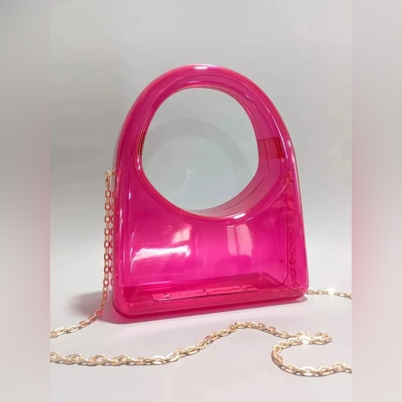 Chic Pink Transparent Convertible Handbag w/ Detachable Chain- NWT - Picture 1 of 3